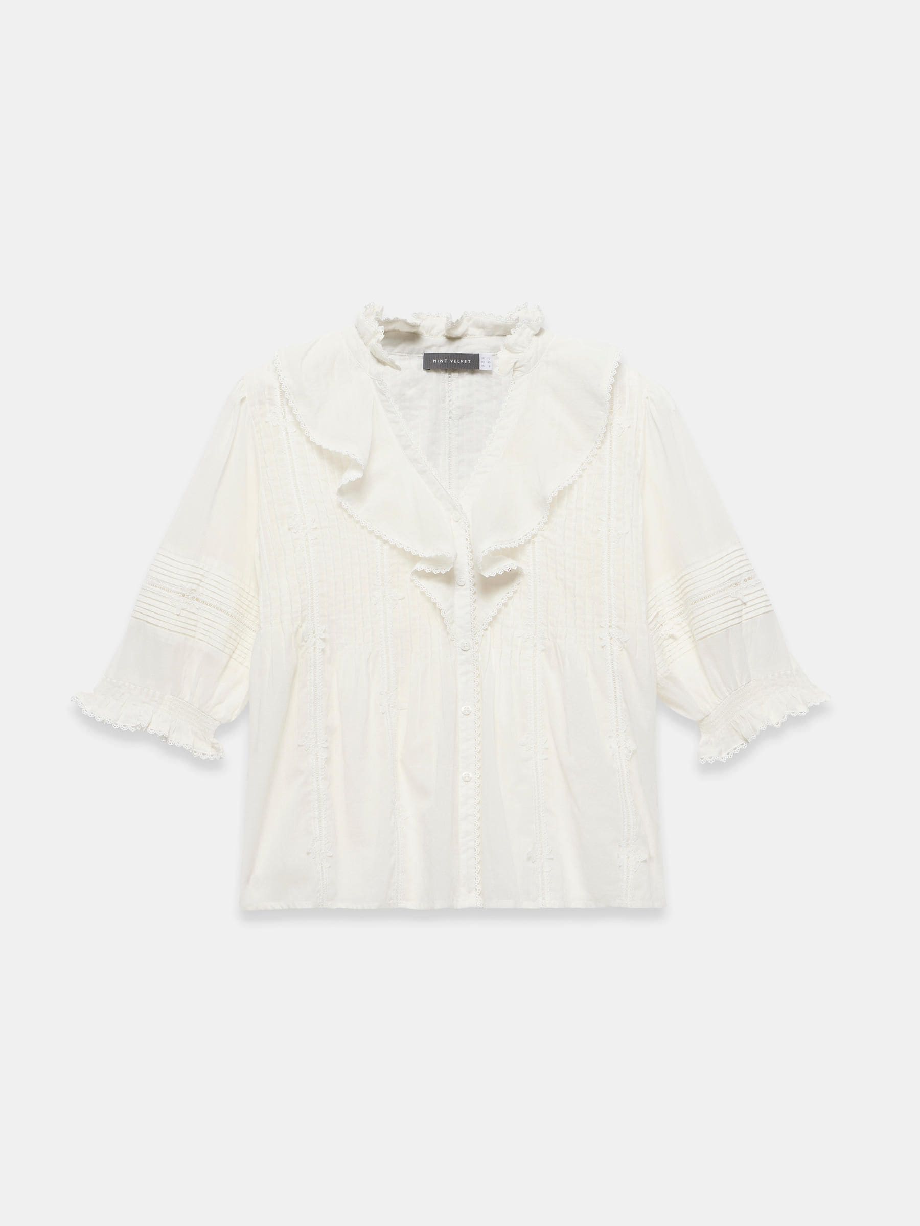 Buy Mint Velvet White Cotton Stripe Ruffle Blouse from Next Ireland