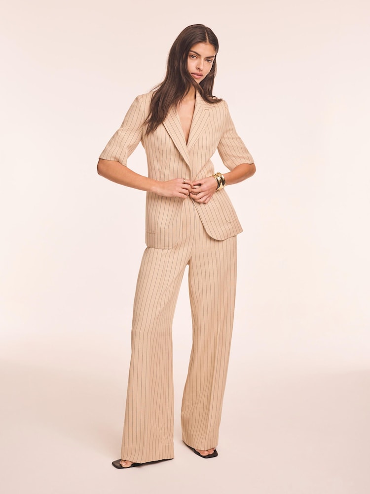 Mint Velvet Brown Button Front Pinstripe Trousers - Image 1 of 2