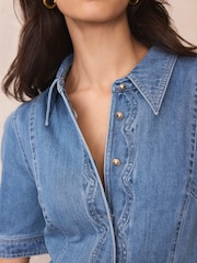 Mint Velvet Blue Denim Scallop Detail Midi Dress - Image 6 of 8