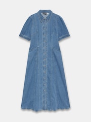Mint Velvet Blue Denim Scallop Detail Midi Dress - Image 7 of 8