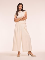 Mint Velvet Cream Pleat Detail Crop Wide Trousers - Image 2 of 4