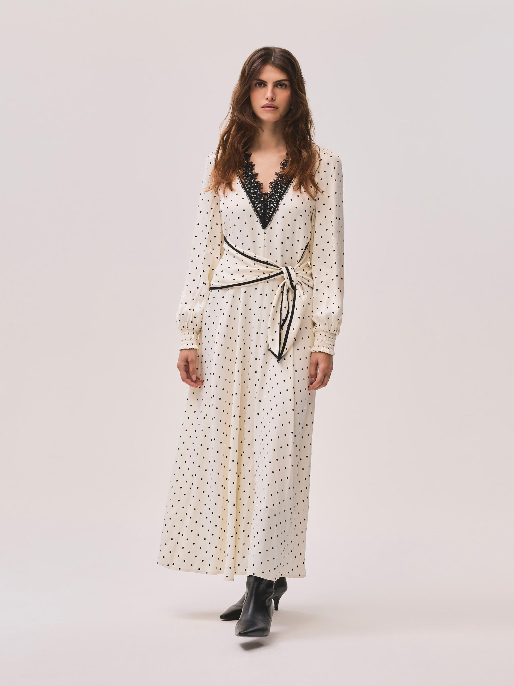 Buy Mint Velvet Cream Polka Dot Print Tie Maxi Dress from the Next