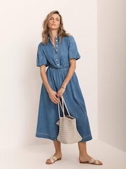 Mint Velvet Blue Denim Twist Midi Dress - Image 1 of 8