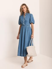 Mint Velvet Blue Denim Twist Midi Dress - Image 2 of 8