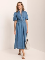Mint Velvet Blue Denim Twist Midi Dress - Image 3 of 8