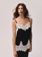 Mint Velvet Black Satin Lace Camisole Top - Image 3 of 8