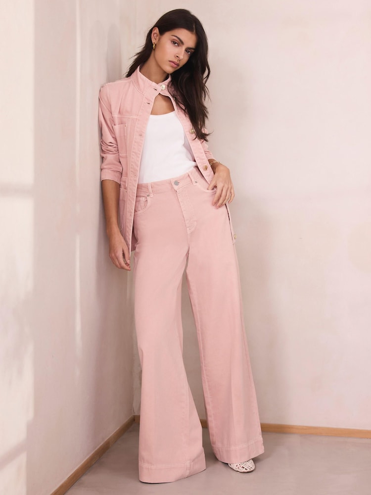 Mint Velvet Pink Washed Wide Jeans - Image 2 of 8