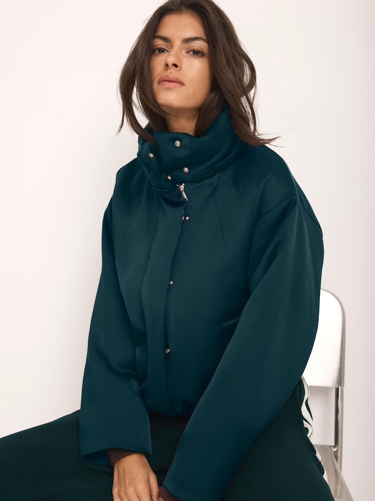 Mint Velvet Green Satin Bomber Jacket - Image 1 of 8