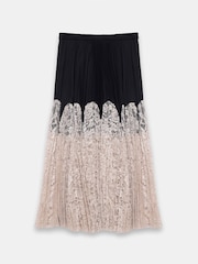 Mint Velvet Black Pleated Lace Detail Midi Skirt - Image 6 of 7