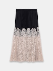 Mint Velvet Black Pleated Lace Detail Midi Skirt - Image 7 of 7