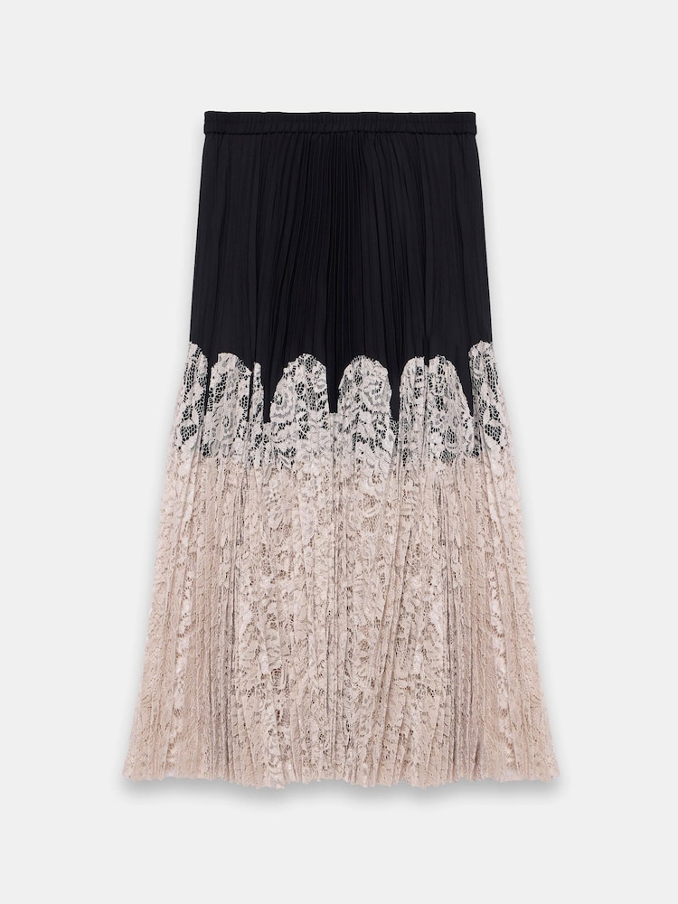 Mint Velvet Black Pleated Lace Detail Midi Skirt - Image 7 of 7 Mint Velvet Black Pleated Lace Detail Midi Skirt - Image 7 of 7