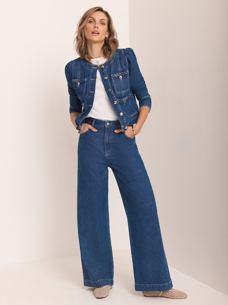 Mint Velvet Denim Plait Detail Wide Jeans - Image 1 of 7