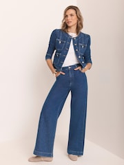 Mint Velvet Denim Plait Detail Wide Jeans - Image 3 of 7