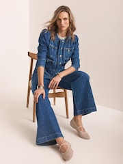 Mint Velvet Denim Plait Detail Wide Jeans - Image 5 of 7