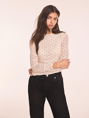 Mint Velvet Cream Mesh Long Sleeve Top - Image 2 of 6