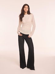 Mint Velvet Cream Mesh Long Sleeve Top - Image 3 of 6