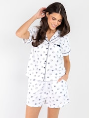 Pour Moi Navy Cotton Jersey Bow Print Cuban Collar Short Pyjamas Set - Image 1 of 4