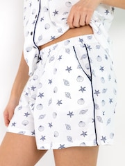 Pour Moi Navy Cotton Jersey Bow Print Cuban Collar Short Pyjamas Set - Image 2 of 4