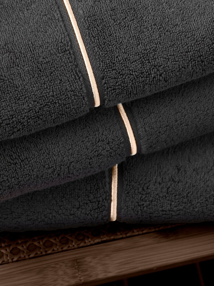 Bianca Black Zero Twist Satin Stitch Cotton Towel - Image 2 of 3