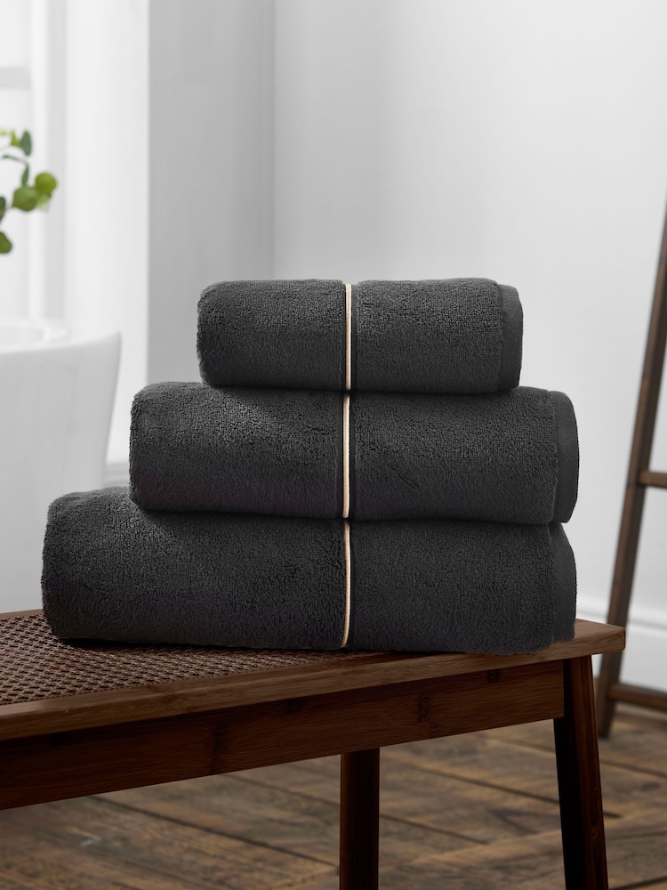 Bianca Black Zero Twist Satin Stitch Cotton Towel - Image 3 of 3