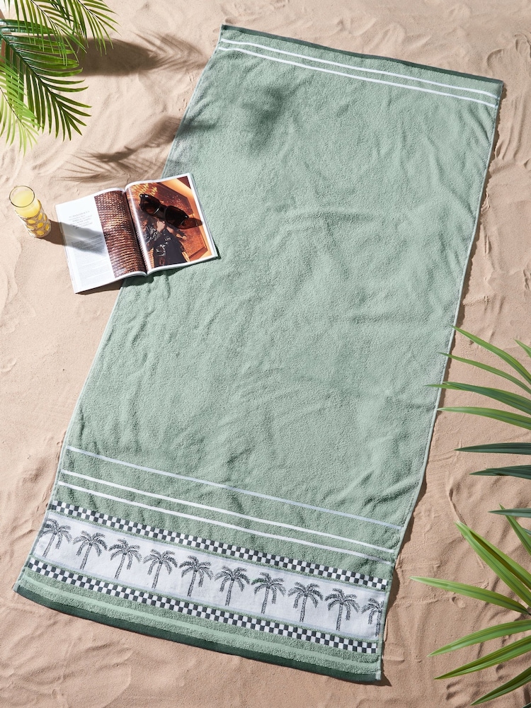 Catherine Lansfield Green Palm Trees Extra Large Cotton Beach Towel - Image 1 of 2