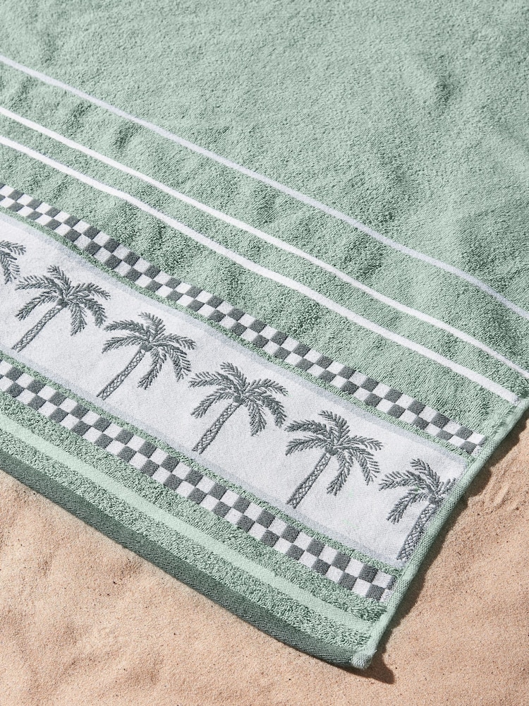Catherine Lansfield Green Palm Trees Extra Large Cotton Beach Towel - Image 2 of 2