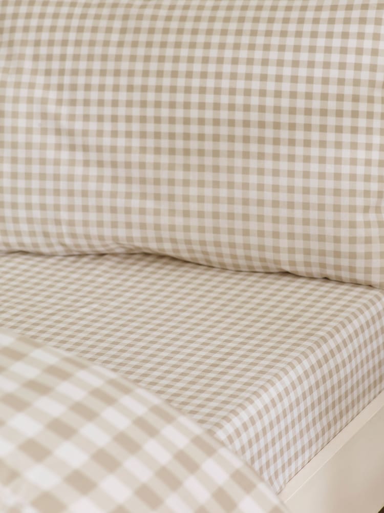 Catherine Lansfield Natural Bamford Gingham Check Fitted Sheet - Image 1 of 2 Catherine Lansfield Natural Bamford Gingham Check Fitted Sheet - Image 1 of 2