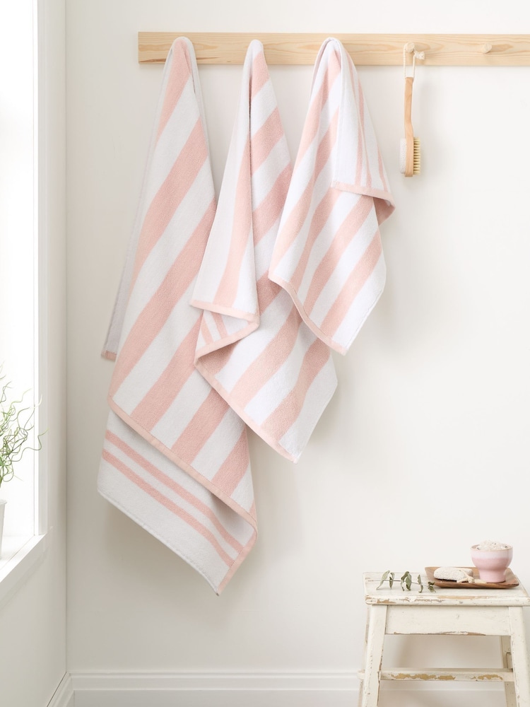 Bianca Blush Pink Reversible Stripe Jacquard Towel - Image 1 of 4 Bianca Blush Pink Reversible Stripe Jacquard Towel - Image 1 of 4