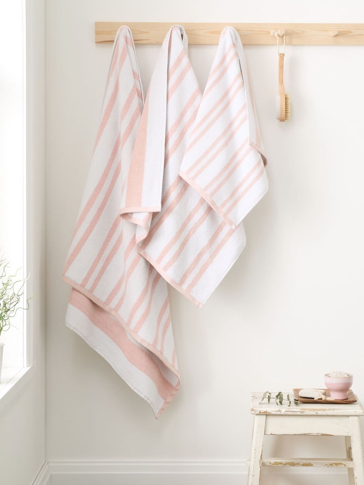 Bianca Blush Pink Reversible Stripe Jacquard Towel - Image 2 of 4 Bianca Blush Pink Reversible Stripe Jacquard Towel - Image 2 of 4