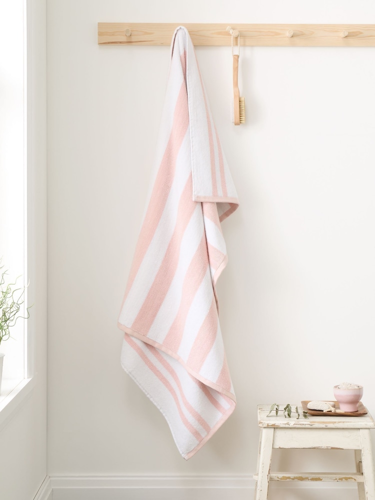 Bianca Blush Pink Reversible Stripe Jacquard Towel - Image 4 of 4 Bianca Blush Pink Reversible Stripe Jacquard Towel - Image 4 of 4