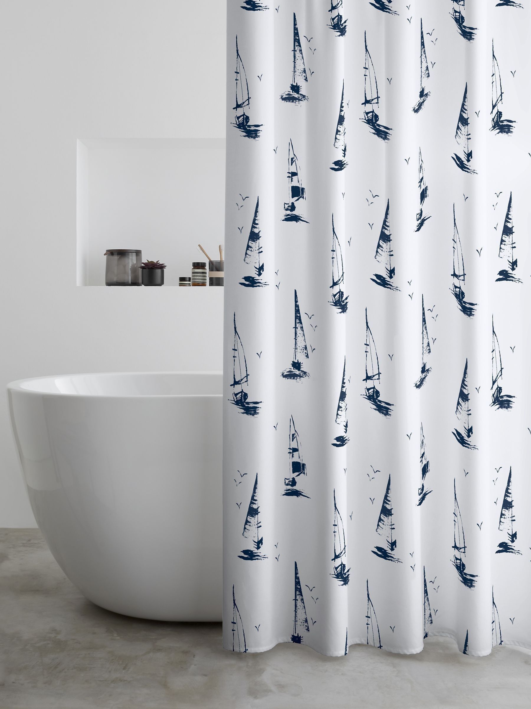 Catherine Lansfield Salcombe Boats 180x180cm Shower Curtain Panel White - Image 4