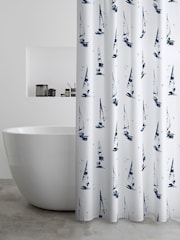 Catherine Lansfield White Salcombe Boats Shower Curtain - Image 1 of 2
