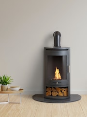 Adam Charcoal Grey S5 Bio Ethanol Cylinder Stove with Log Storage and Angled Stove Pipe - Image 1 of 6