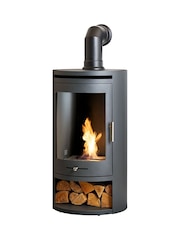 Adam Charcoal Grey S5 Bio Ethanol Cylinder Stove with Log Storage and Angled Stove Pipe - Image 2 of 6