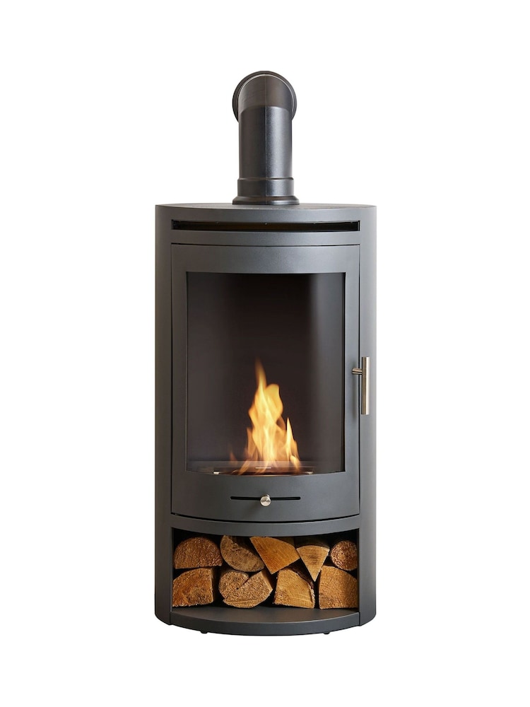 Adam Charcoal Grey S5 Bio Ethanol Cylinder Stove with Log Storage and Angled Stove Pipe - Image 6 of 6