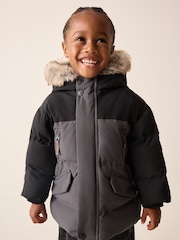Black/Grey Waterproof Padded Coat (12mths-10yrs) - Image 1 of 10
