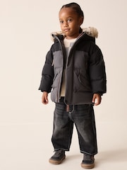 Black/Grey Waterproof Padded Coat (12mths-10yrs) - Image 2 of 10