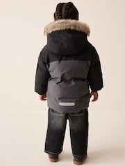 Black/Grey Waterproof Padded Coat (12mths-10yrs) - Image 3 of 10