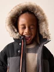 Black/Grey Waterproof Padded Coat (12mths-10yrs) - Image 4 of 10