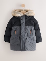 Black/Grey Waterproof Padded Coat (12mths-10yrs) - Image 5 of 10
