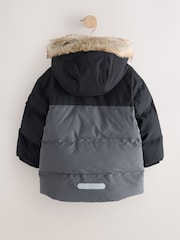 Black/Grey Waterproof Padded Coat (12mths-10yrs) - Image 6 of 10