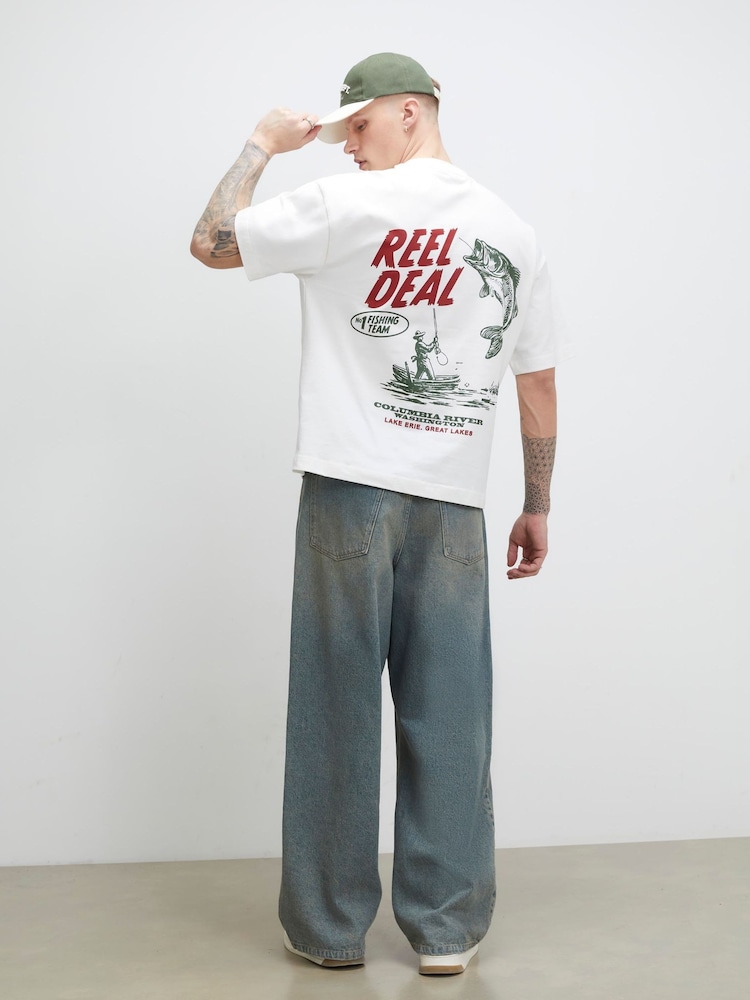 River Island White Oversized Reel Deal Fish T-Shirt - Image 1 of 4
