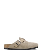Birkenstock Taupe Brown Boston Suede Braided Clogs - Image 2 of 3