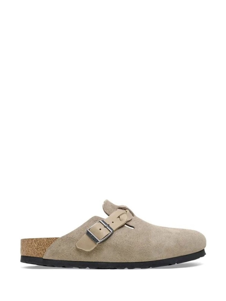 Birkenstock Taupe Brown Boston Suede Braided Clogs - Image 2 of 3