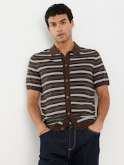 River Island Brown Slim Fit Knitted Stripe Shirt - Image 1 of 4