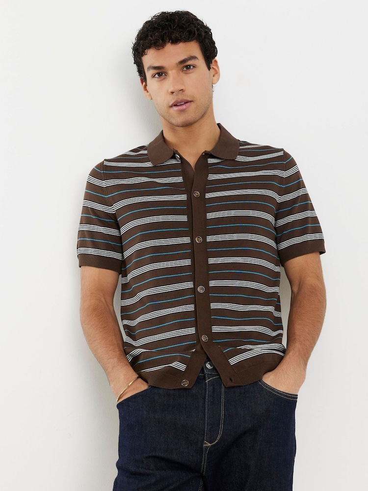 River Island Brown Slim Fit Knitted Stripe Shirt - Image 1 of 4