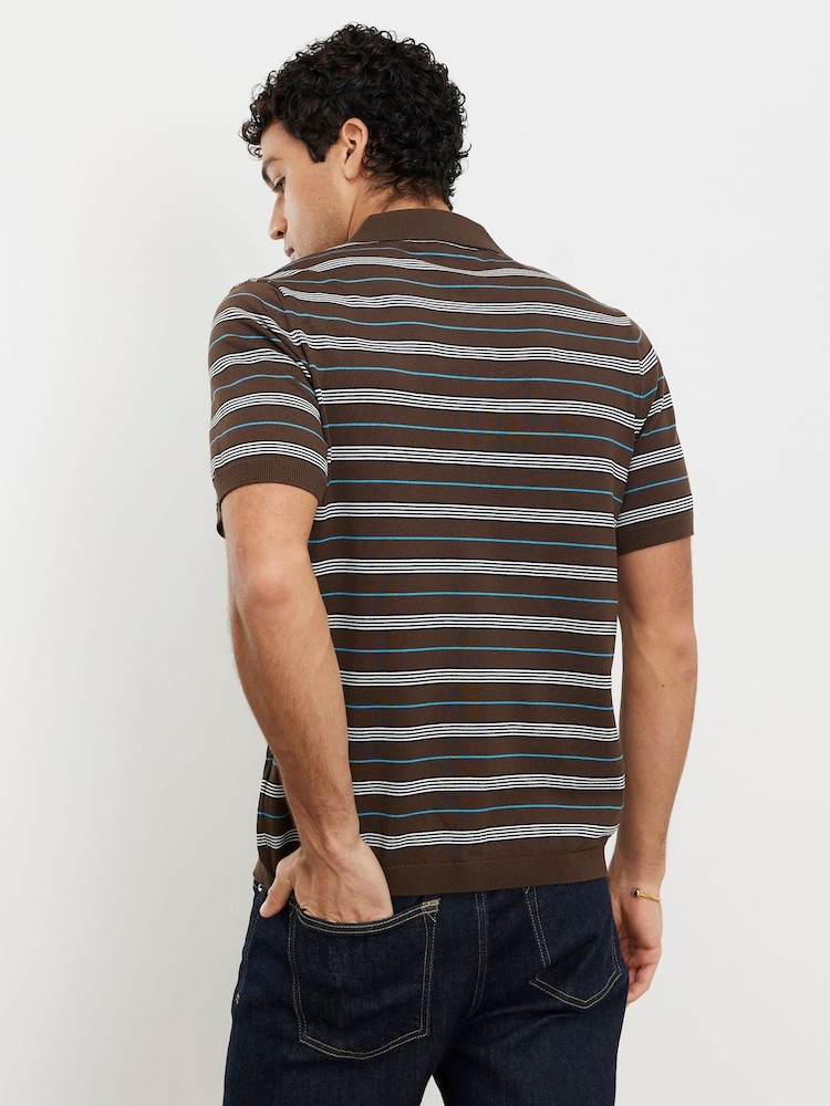 River Island Brown Slim Fit Knitted Stripe Shirt - Image 2 of 4