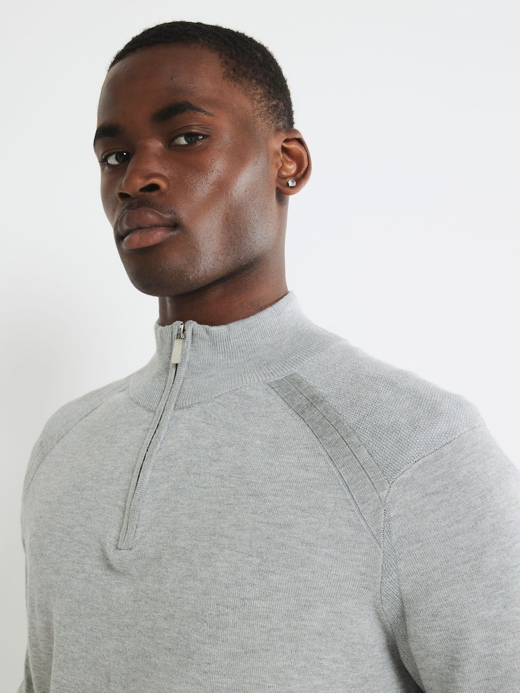 River Island Grey Slim Fit Premium Viscose Quarter Zip Jumper - Image 4 of 4