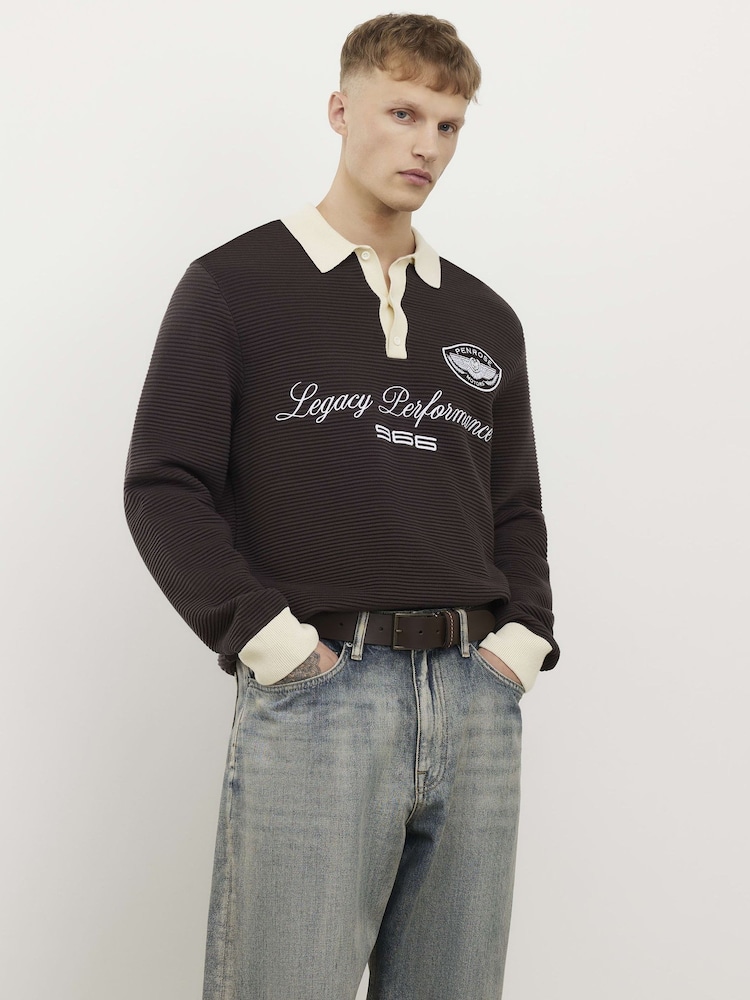 River Island Brown Penrose Ottoman Rugby Polo Shirt - Image 1 of 4