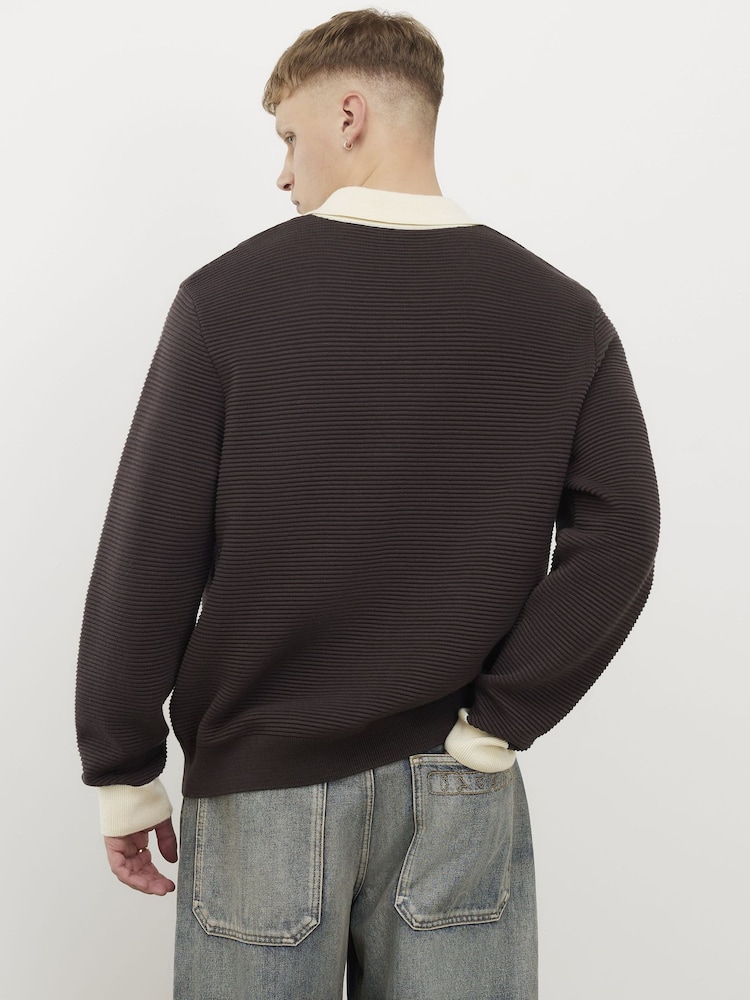 River Island Brown Penrose Ottoman Rugby Polo Shirt - Image 2 of 4